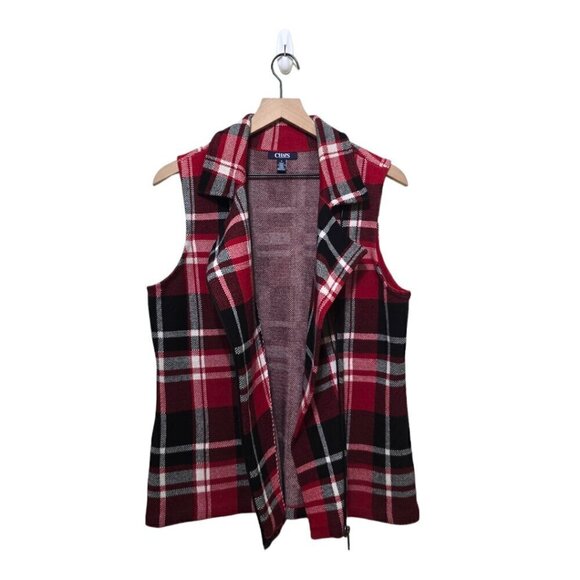 Chaps Red Plaid Cotton Moto Gorpcore Vest Sz M - Picture 5 of 8